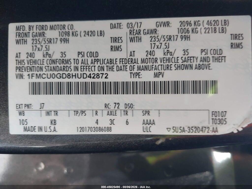 1FMCU0GD8HUD42872 2017 FORD ESCAPE photo no. 9