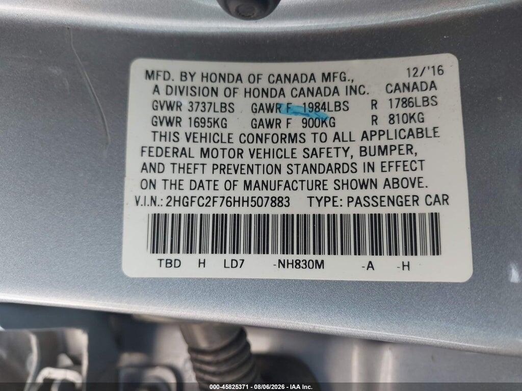 2HGFC2F76HH507883 2017 HONDA CIVIC photo no. 9