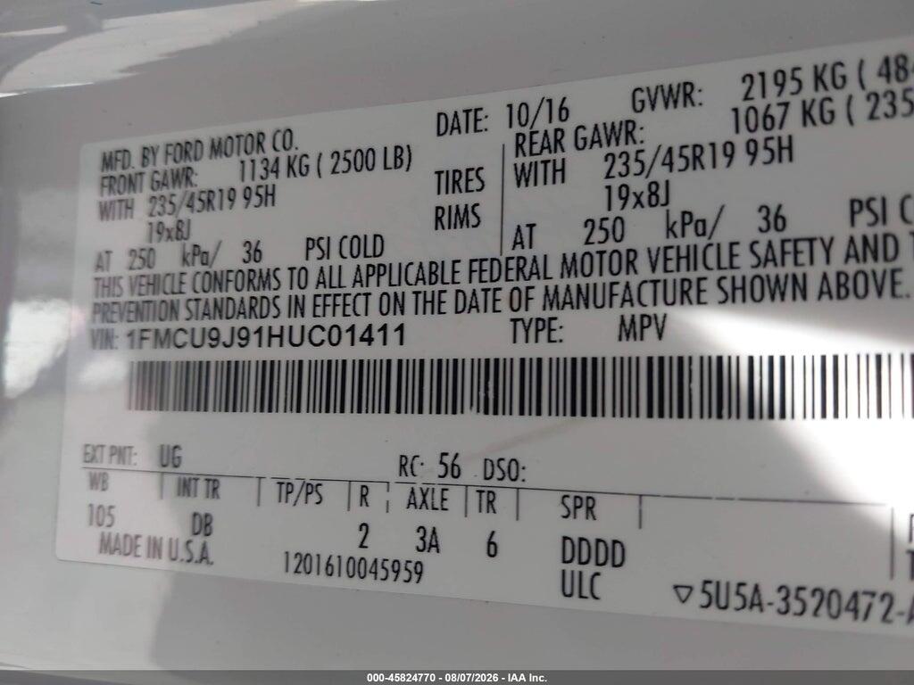 1FMCU9J91HUC01411 2017 FORD ESCAPE photo no. 9