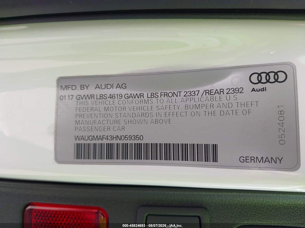WAUGMAF43HN059350 2017 AUDI A4 photo no. 9