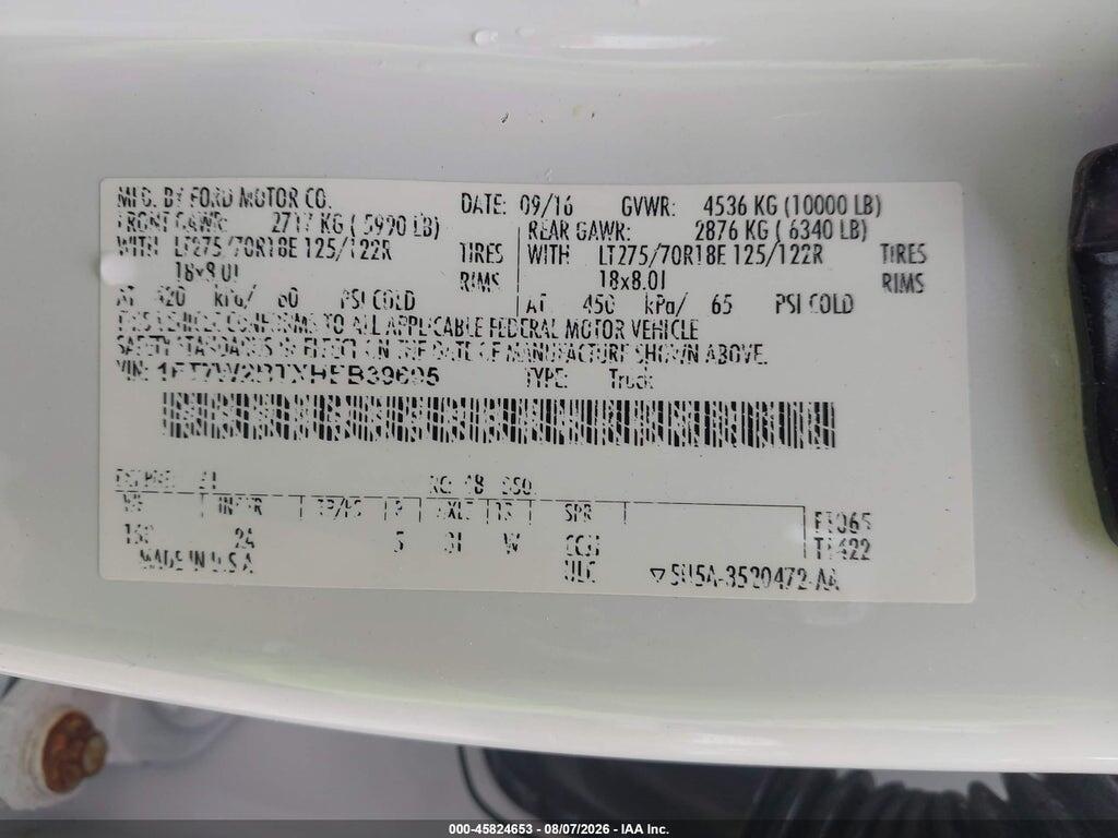 1FT7W2BTXHEB39695 2017 FORD F-250 photo no. 9