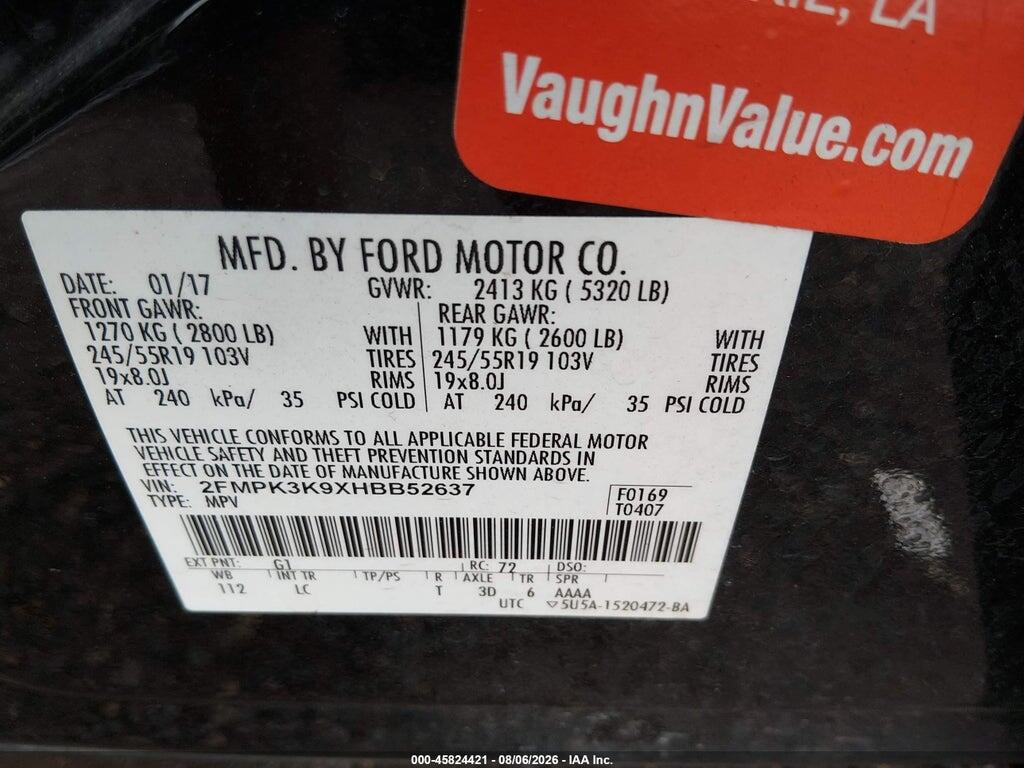 2FMPK3K9XHBB52637 2017 FORD EDGE photo no. 9