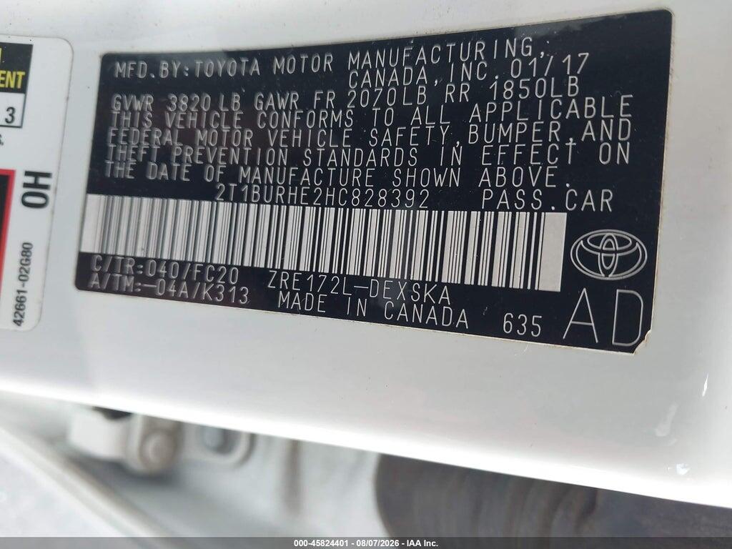 2T1BURHE2HC828392 2017 TOYOTA COROLLA photo no. 9