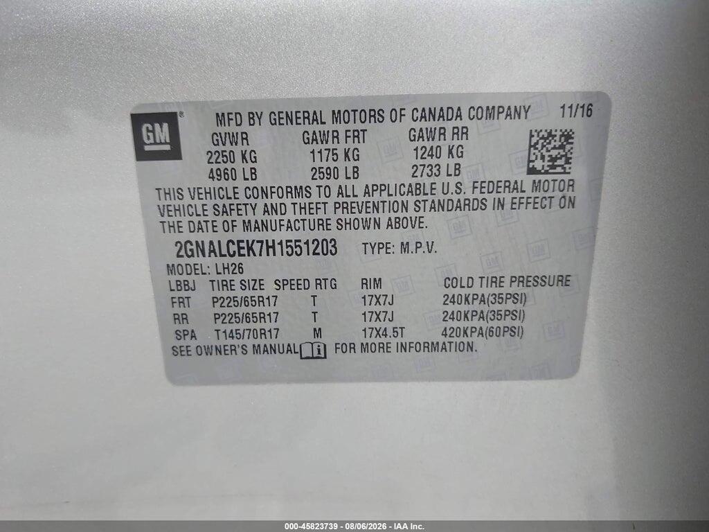 2GNALCEK7H1551203 2017 CHEVROLET EQUINOX photo no. 9