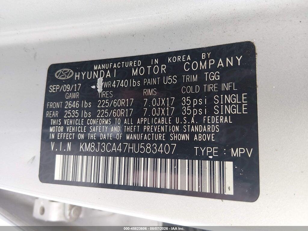 KM8J3CA47HU583407 2017 HYUNDAI TUCSON photo no. 9