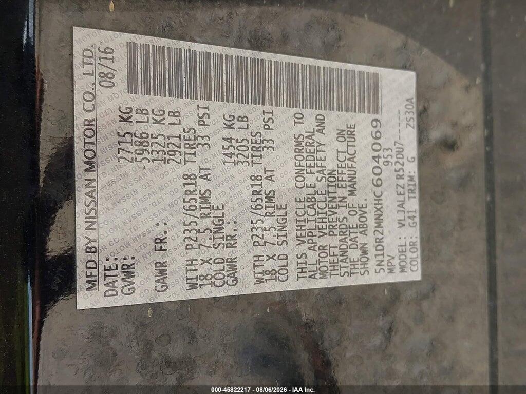 5N1DR2MNXHC604069 2017 NISSAN PATHFINDER photo no. 9