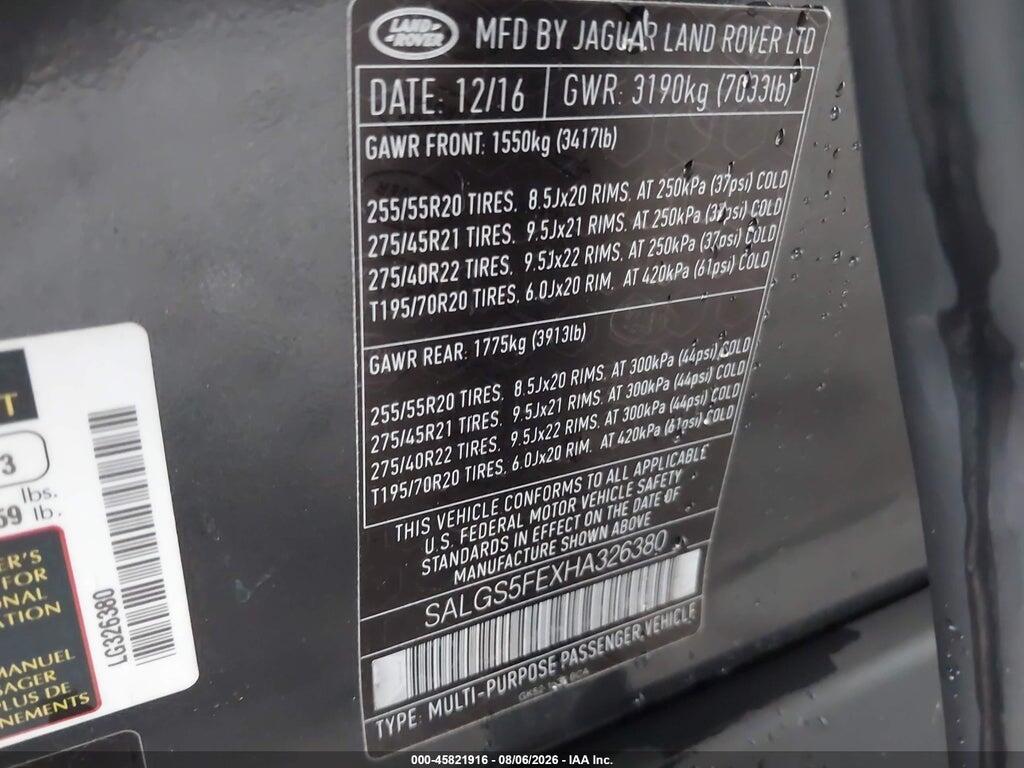 SALGS5FEXHA326380 2017 LAND ROVER RANGE ROVER photo no. 9