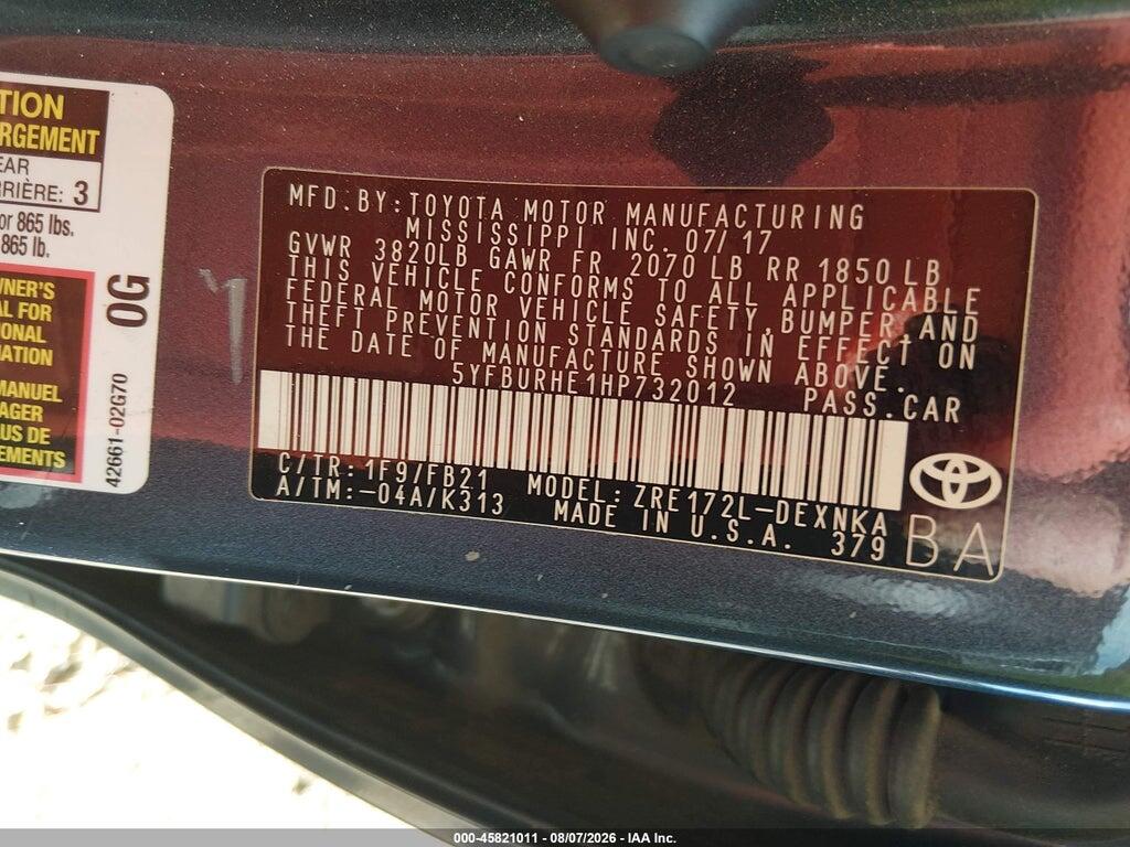 5YFBURHE1HP732012 2017 TOYOTA COROLLA photo no. 9