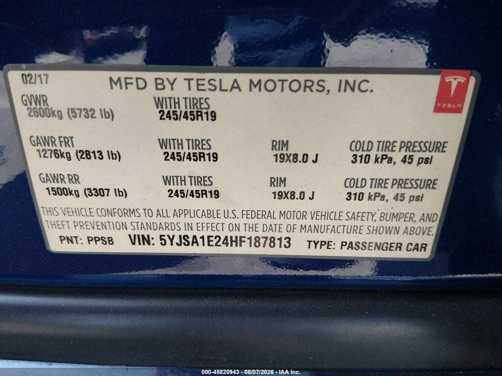 5YJSA1E24HF187813 2017 TESLA MODEL S photo no. 9