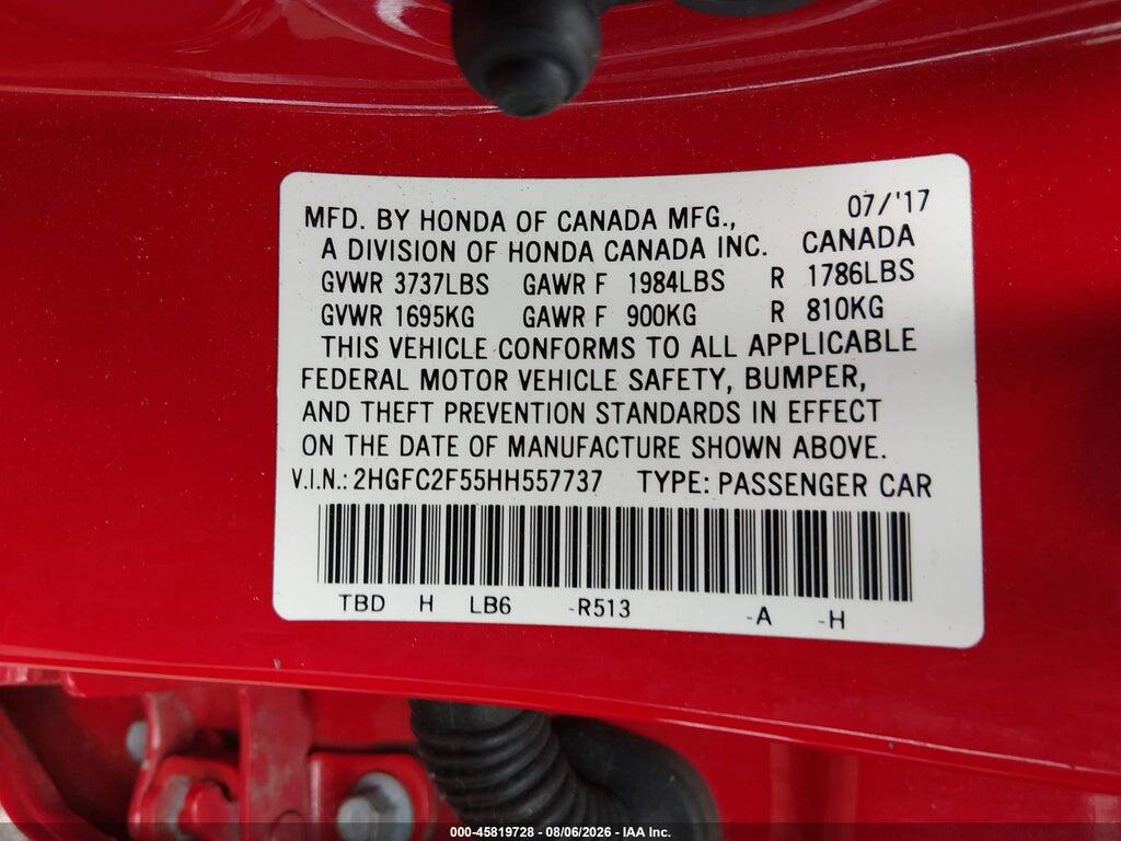 2HGFC2F55HH557737 2017 HONDA CIVIC photo no. 9