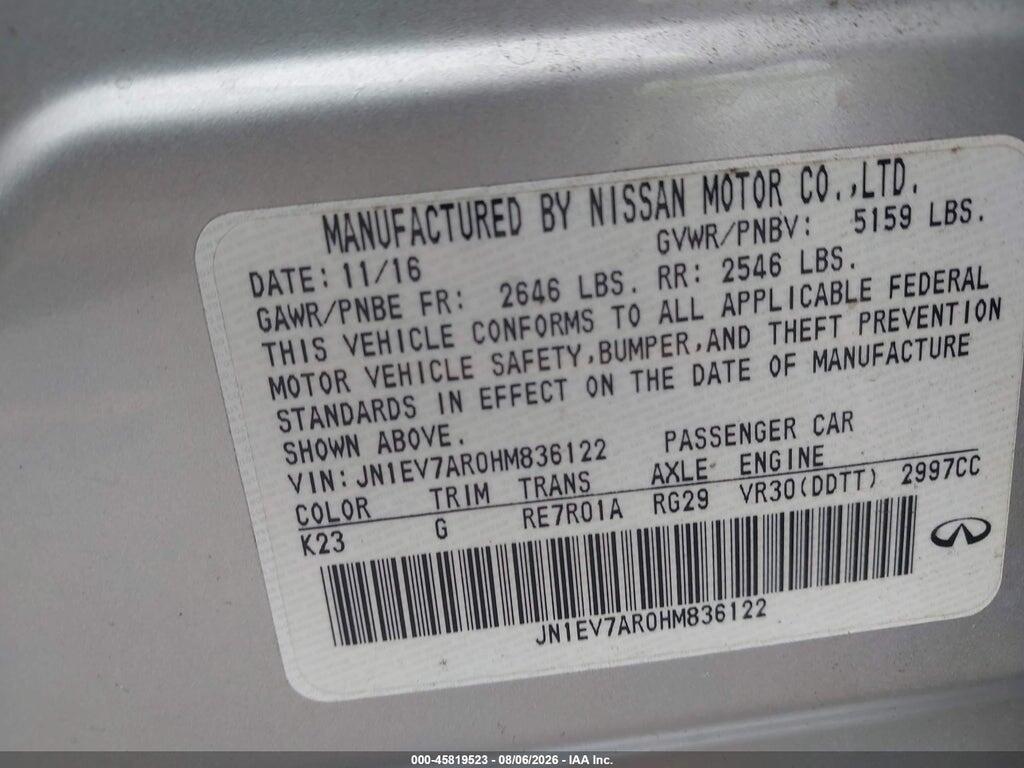 JN1EV7AR0HM836122 2017 INFINITI Q50 photo no. 9