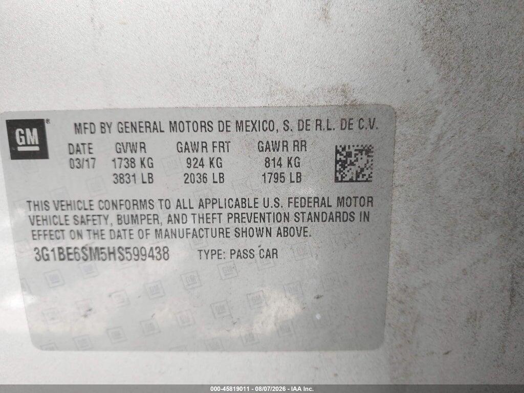 3G1BE6SM5HS599438 2017 CHEVROLET CRUZE photo no. 9