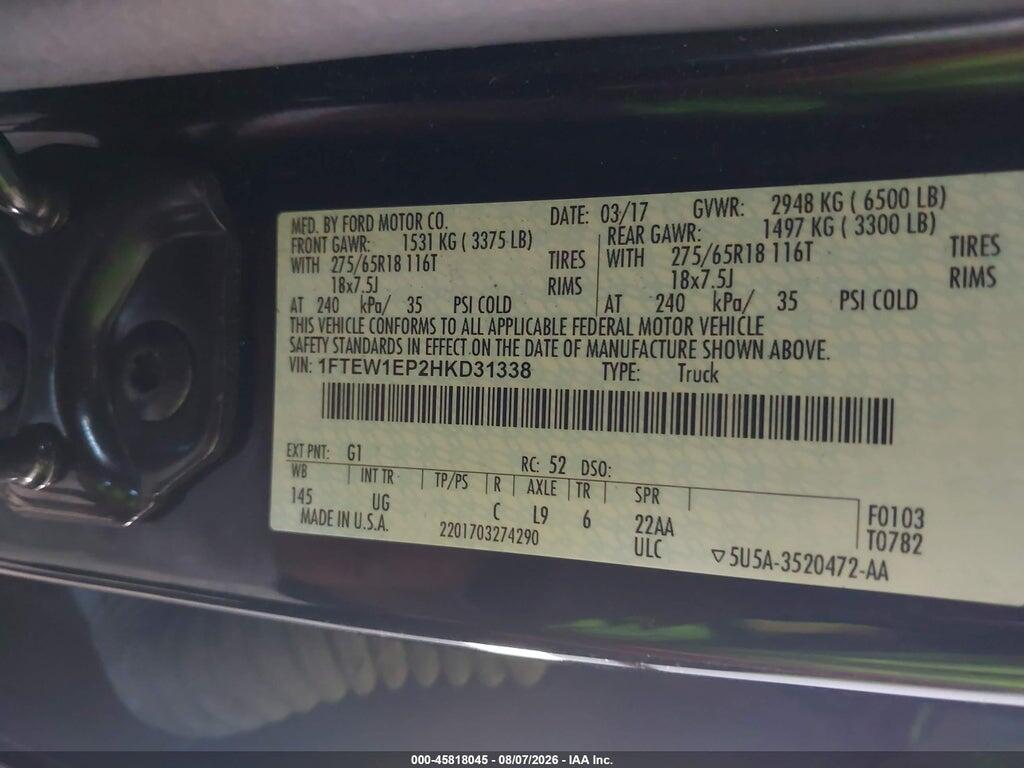 1FTEW1EP2HKD31338 2017 FORD F-150 photo no. 9