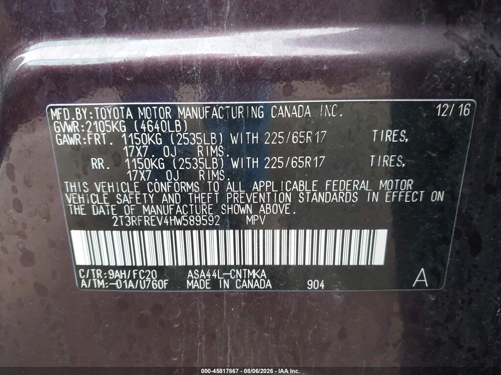 2T3RFREV4HW589592 2017 TOYOTA RAV4 photo no. 9