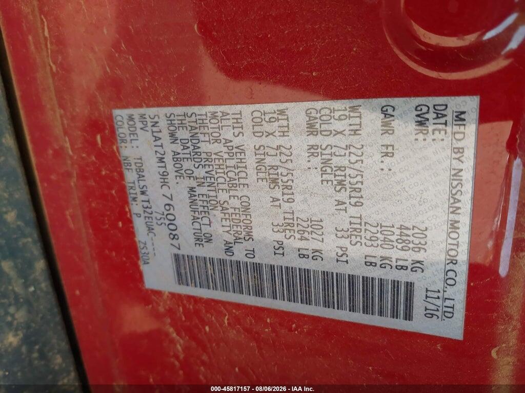 5N1AT2MT9HC760087 2017 NISSAN ROGUE photo no. 9