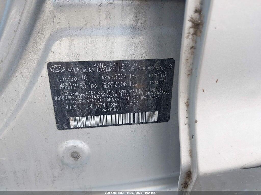 5NPD74LF8HH100804 2017 HYUNDAI ELANTRA photo no. 9