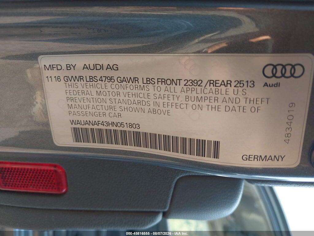 WAUANAF43HN051803 2017 AUDI A4 photo no. 9
