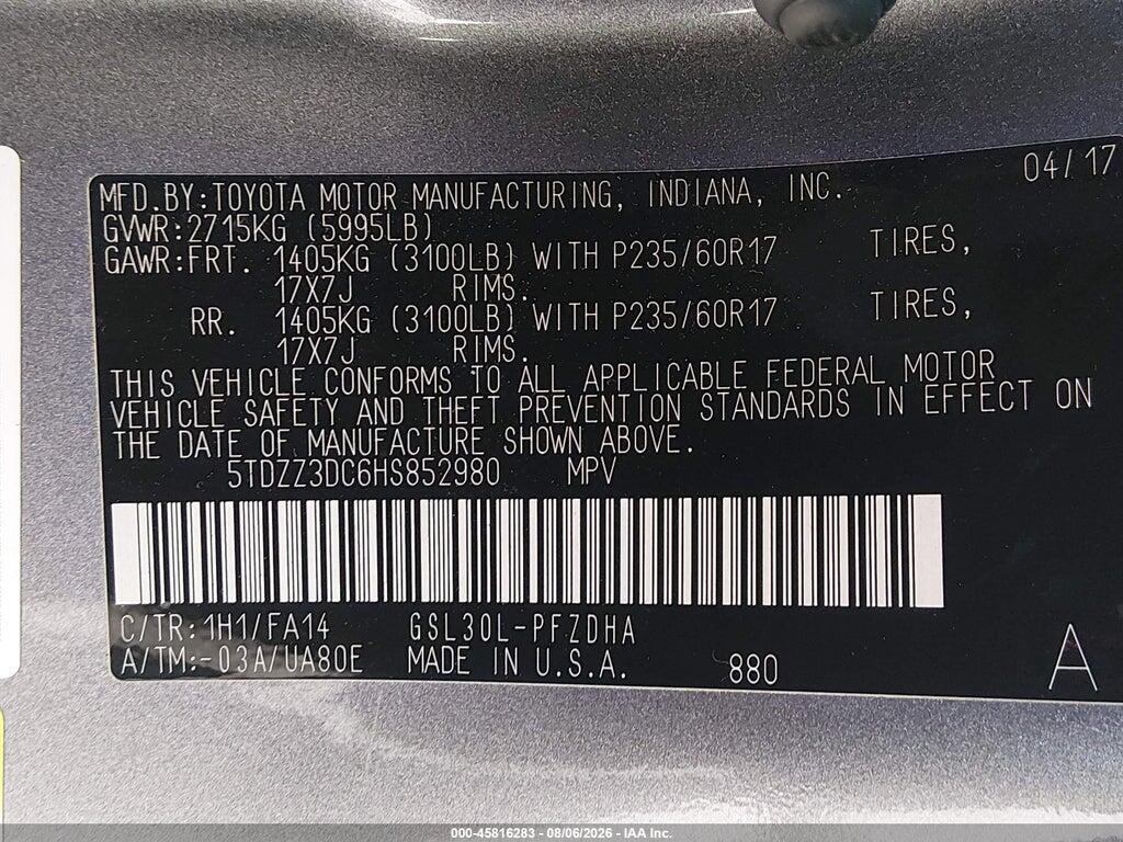 5TDZZ3DC6HS852980 2017 TOYOTA SIENNA photo no. 9