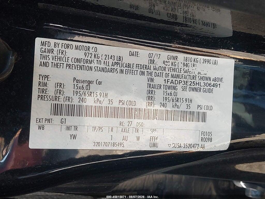 1FADP3E25HL306491 2017 FORD FOCUS photo no. 9
