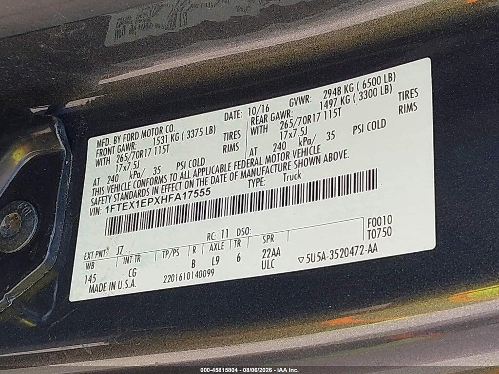 1FTEX1EPXHFA17555 2017 FORD F-150 photo no. 9
