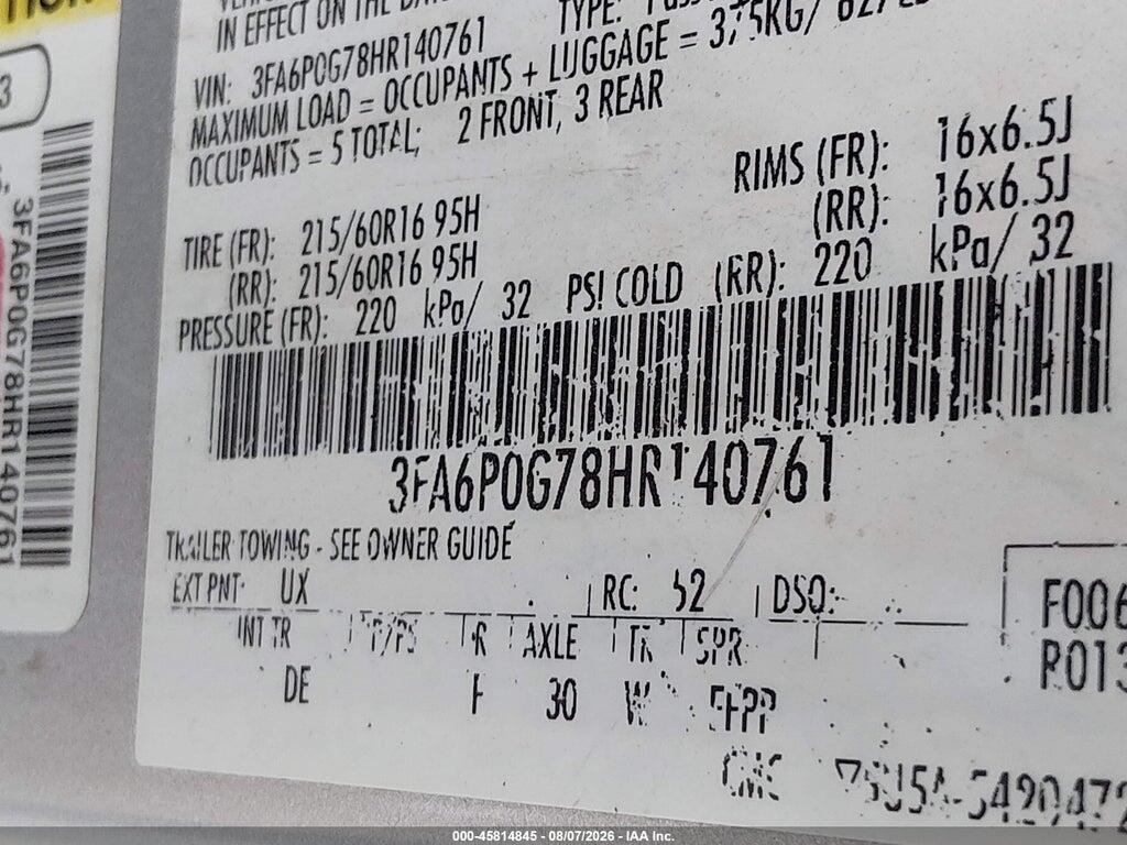 3FA6P0G78HR140761 2017 FORD FUSION photo no. 9