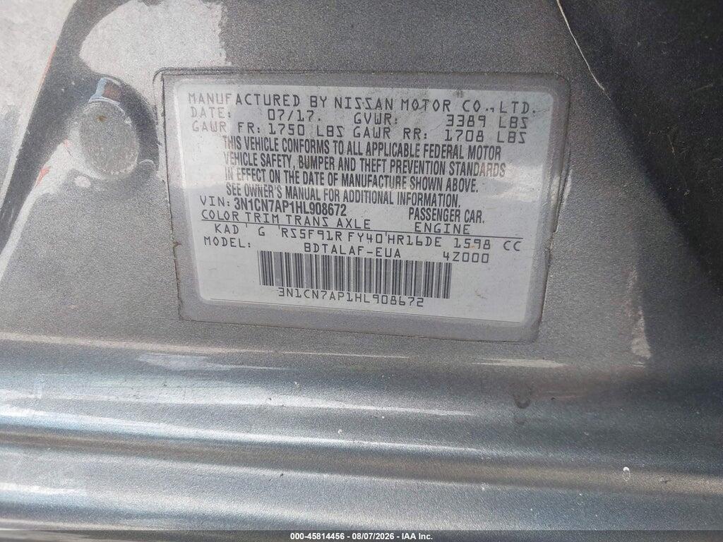 3N1CN7AP1HL908672 2017 NISSAN VERSA photo no. 9