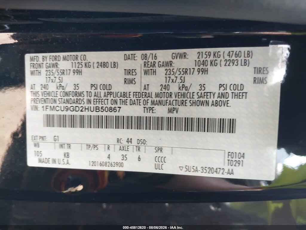 1FMCU9GD2HUB50867 2017 FORD ESCAPE photo no. 9