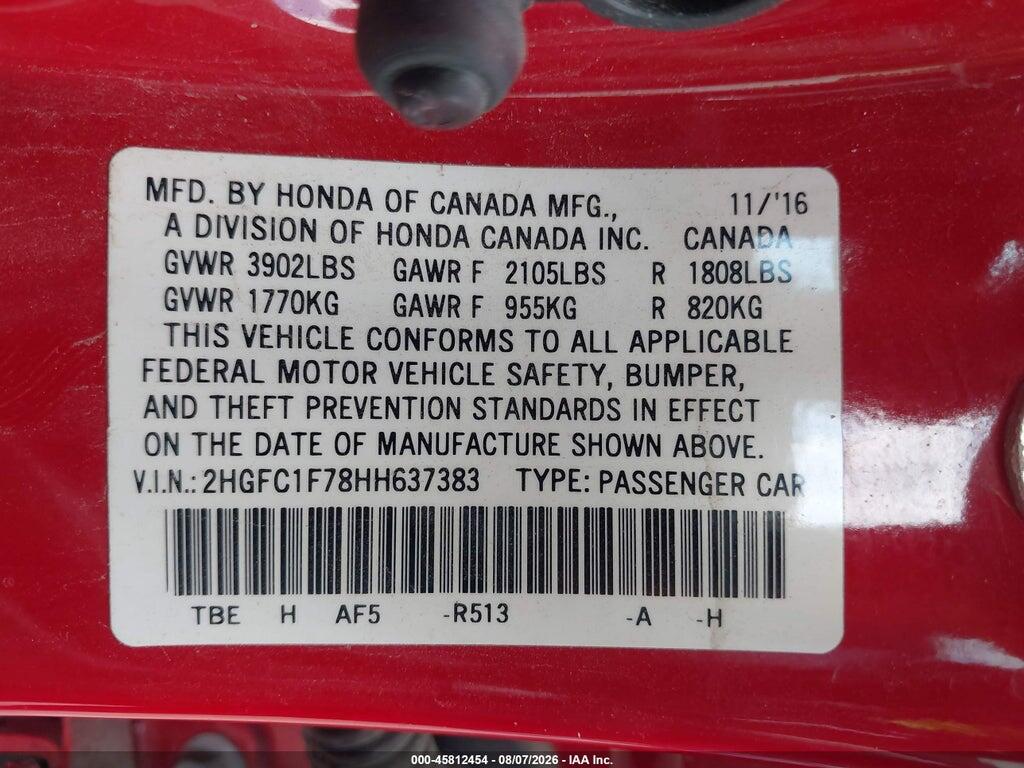 2HGFC1F78HH637383 2017 HONDA CIVIC photo no. 9