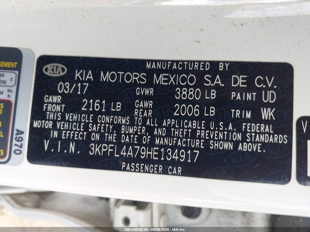 3KPFL4A79HE134917 2017 KIA FORTE photo no. 9
