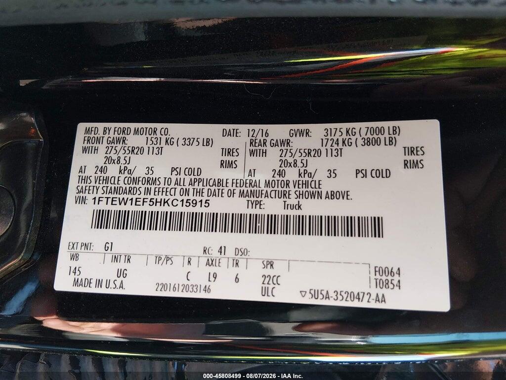 1FTEW1EF5HKC15915 2017 FORD F-150 photo no. 9