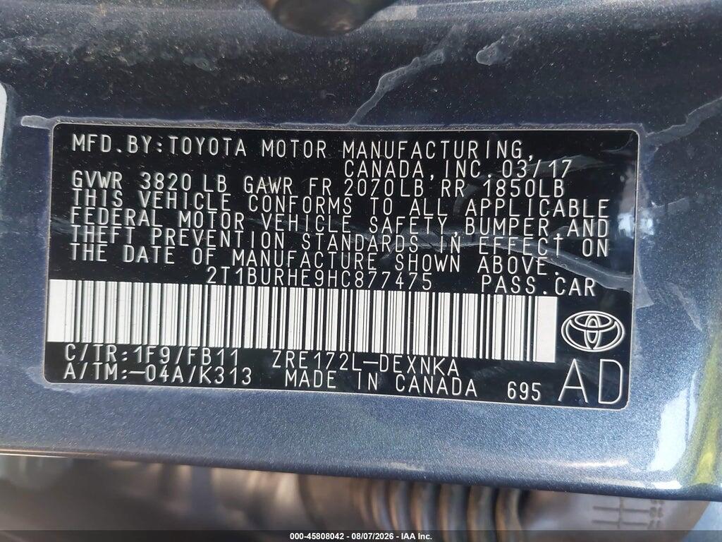 2T1BURHE9HC877475 2017 TOYOTA COROLLA photo no. 9