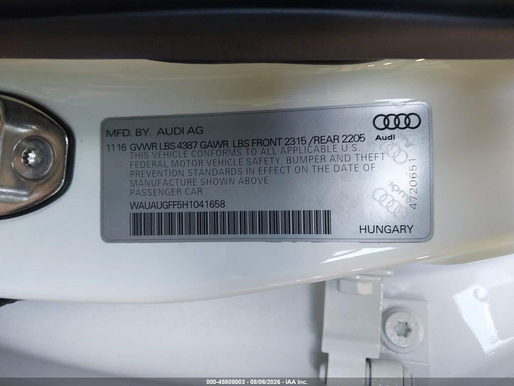 WAUAUGFF5H1041658 2017 AUDI A3 photo no. 9