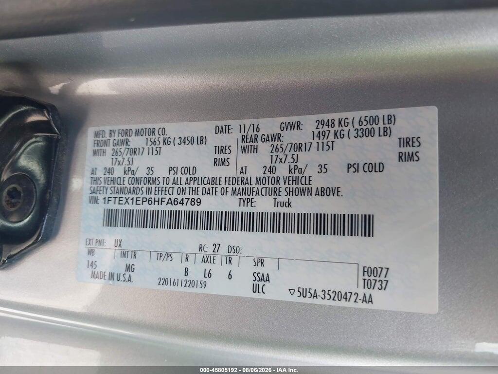 1FTEX1EP6HFA64789 2017 FORD F-150 photo no. 9