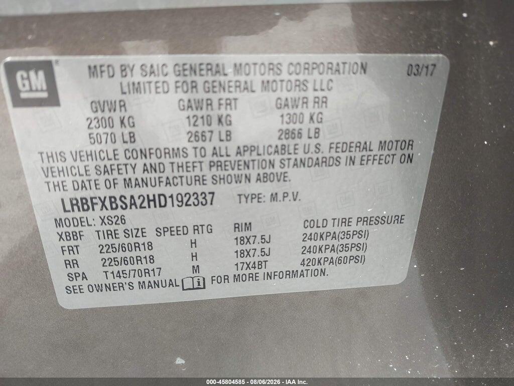LRBFXBSA2HD192337 2017 BUICK ENVISION photo no. 9