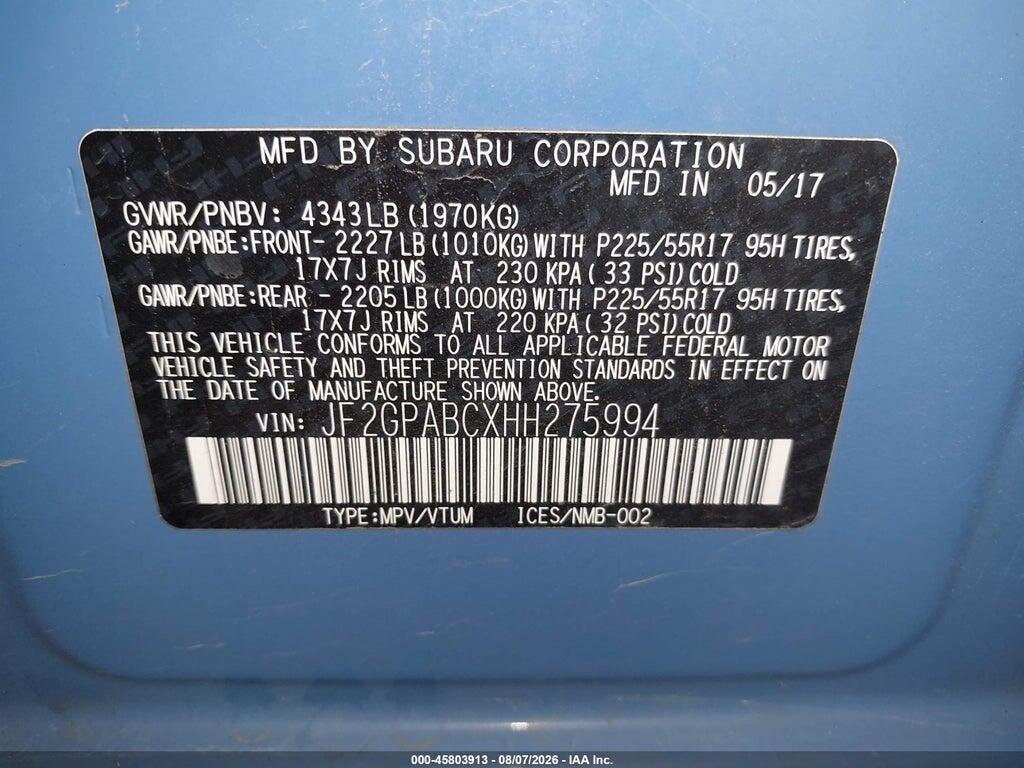 JF2GPABCXHH275994 2017 SUBARU CROSSTREK photo no. 9