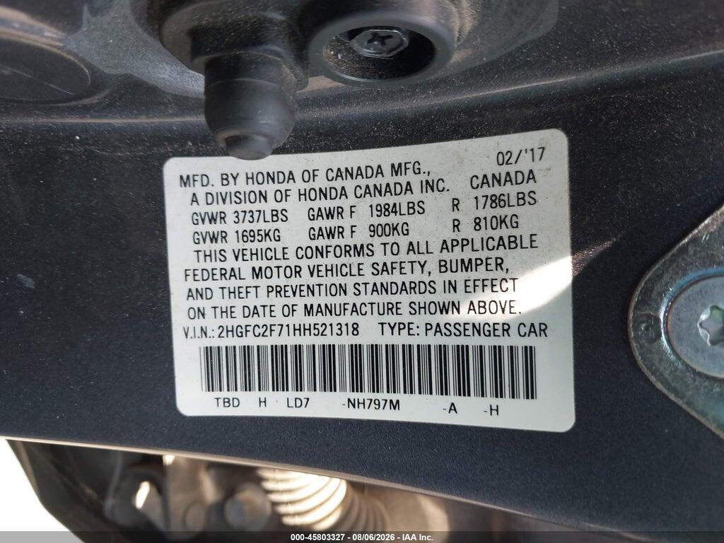 2HGFC2F71HH521318 2017 HONDA CIVIC photo no. 9