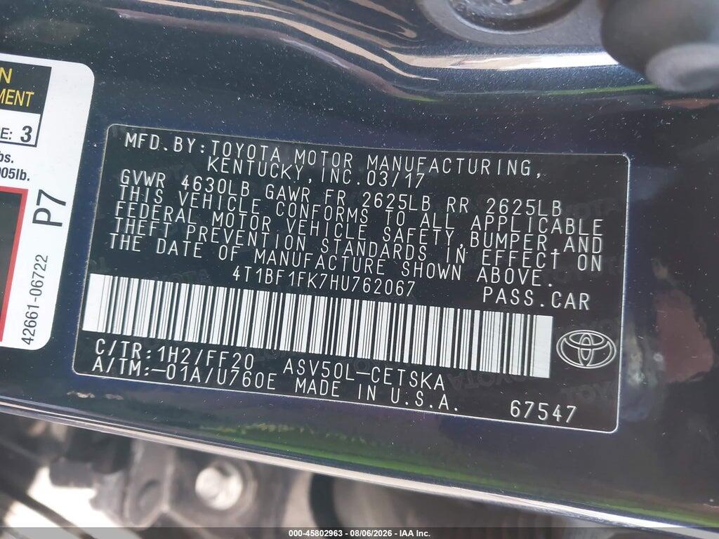 4T1BF1FK7HU762067 2017 TOYOTA CAMRY photo no. 9