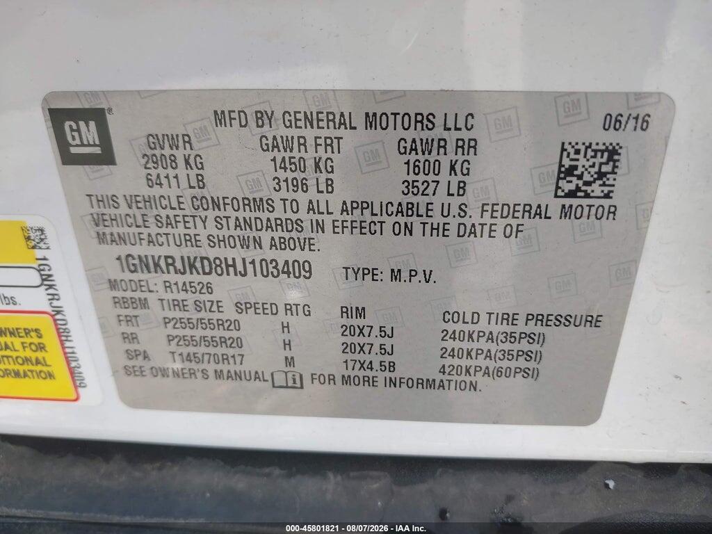 1GNKRJKD8HJ103409 2017 CHEVROLET TRAVERSE photo no. 9