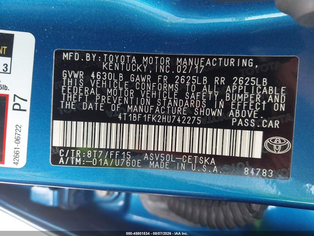 4T1BF1FK2HU742275 2017 TOYOTA CAMRY photo no. 9