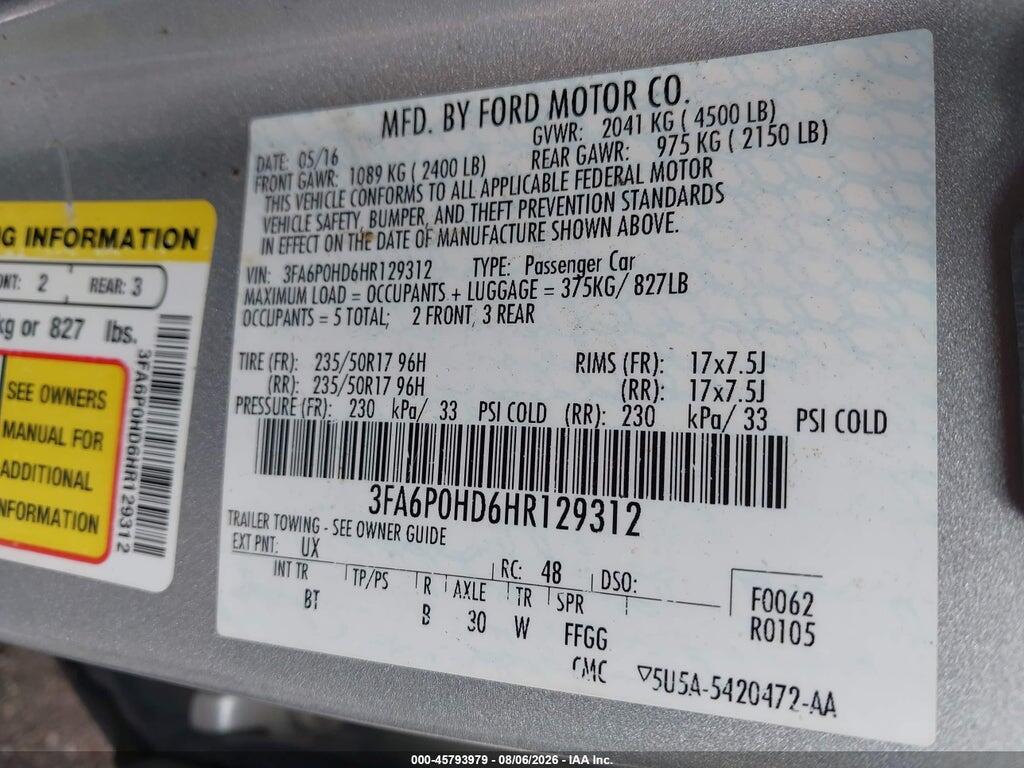 3FA6P0HD6HR129312 2017 FORD FUSION photo no. 9