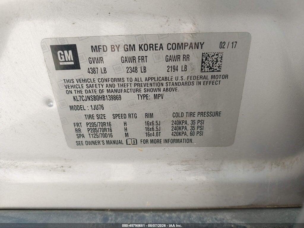 KL7CJNSB0HB139869 2017 CHEVROLET TRAX photo no. 9
