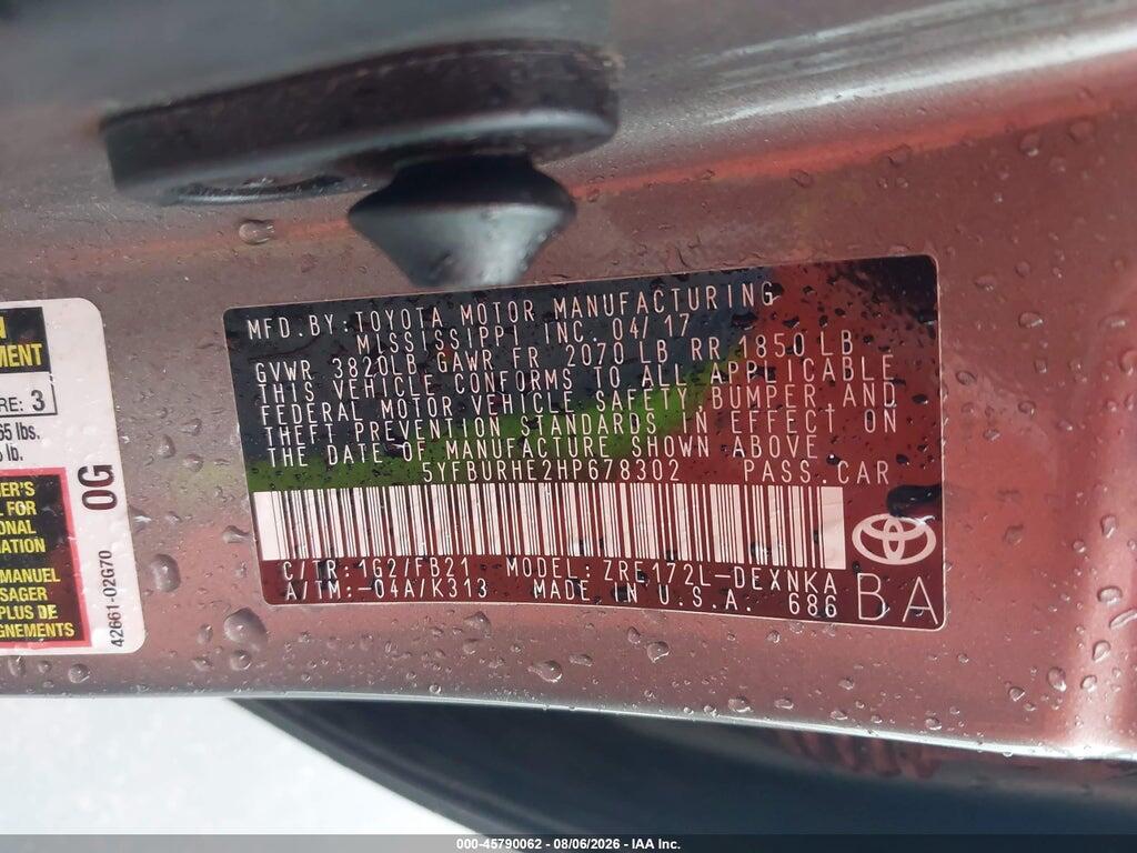 5YFBURHE2HP678302 2017 TOYOTA COROLLA photo no. 9
