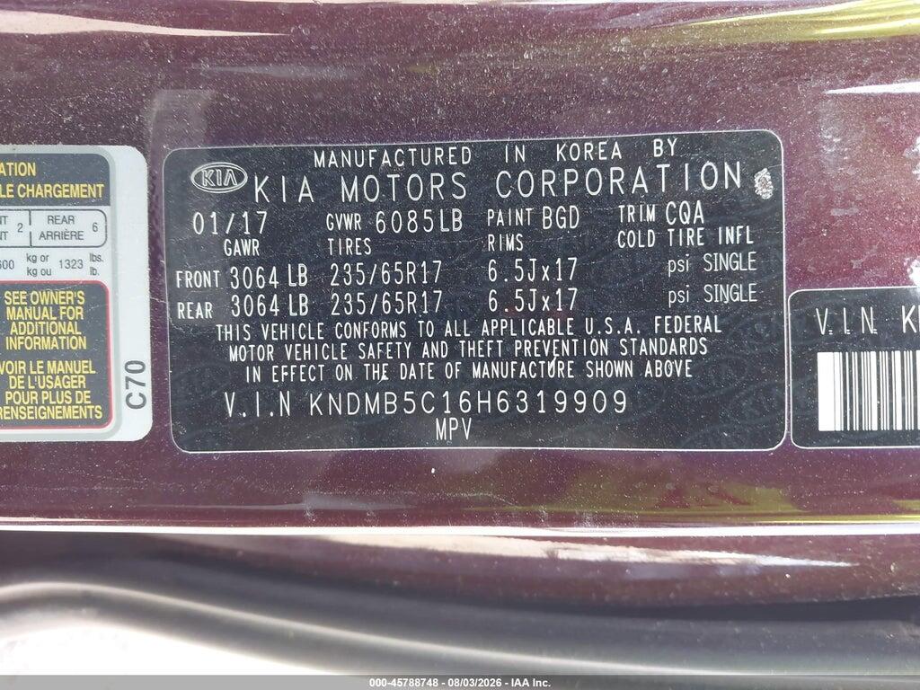 KNDMB5C16H6319909 2017 KIA SEDONA photo no. 9