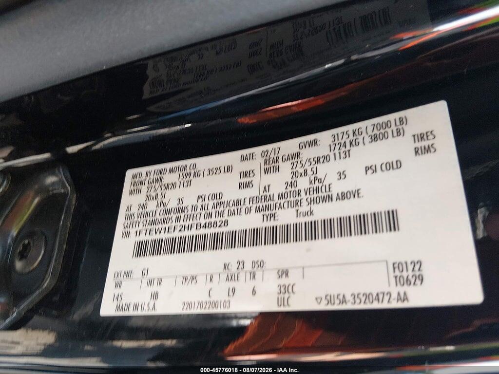 1FTEW1EF2HFB48828 2017 FORD F-150 photo no. 9