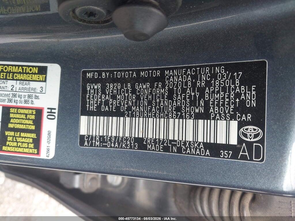 2T1BURHE6HC867163 2017 TOYOTA COROLLA photo no. 9