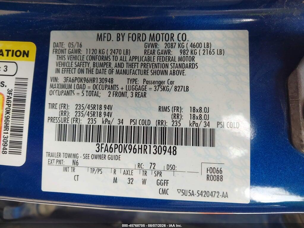 3FA6P0K96HR130948 2017 FORD FUSION photo no. 9