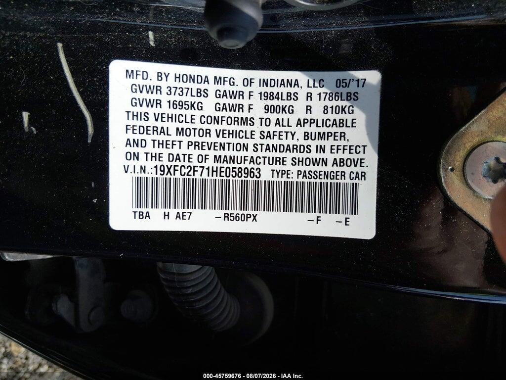 19XFC2F71HE058963 2017 HONDA CIVIC photo no. 9