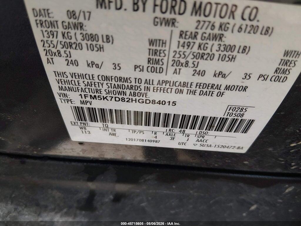 1FM5K7D82HGD84015 2017 FORD EXPLORER photo no. 9