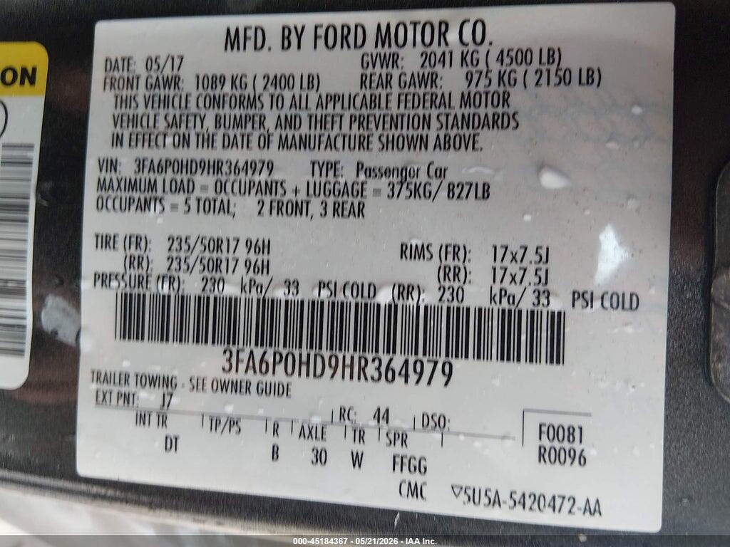 3FA6P0HD9HR364979 2017 FORD FUSION photo no. 9