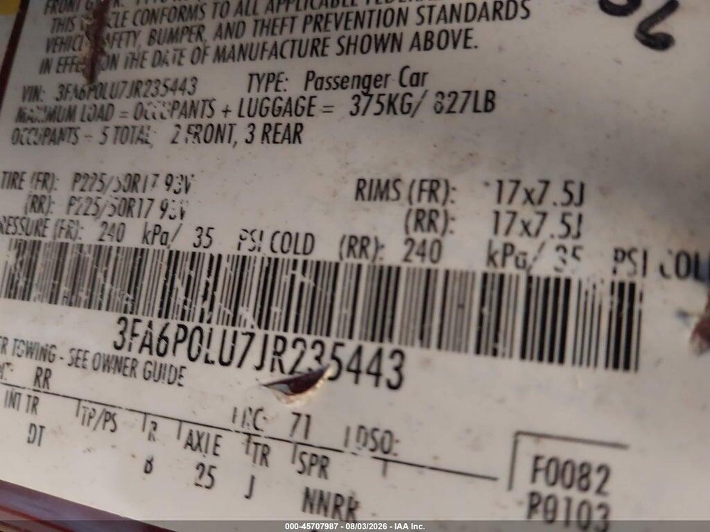 3FA6P0LU7JR235443 2018 FORD FUSION HYBRID photo no. 9